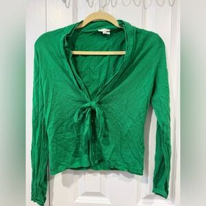 Escada Emerald Green Tie-Front Long Sleeve Top
